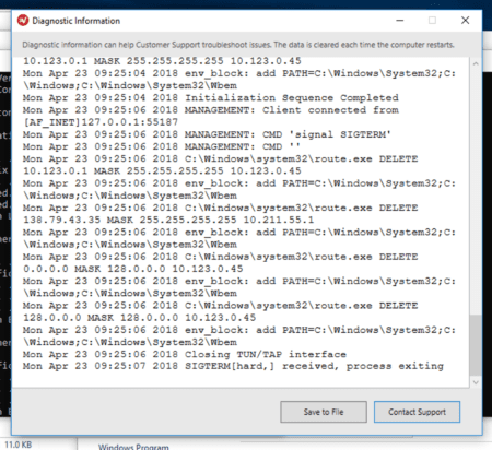 ExpressVPN diagnostics screen.