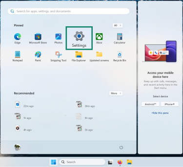 Windows 11 start menu.