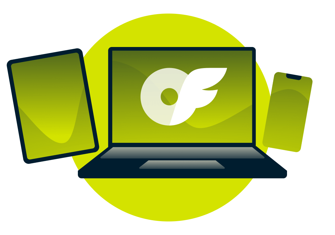 A laptop, tablet, and phone, with the OnlyFans logo.