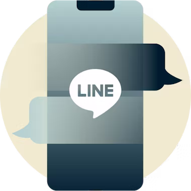 LINE logo over chat bubbles on a phone.