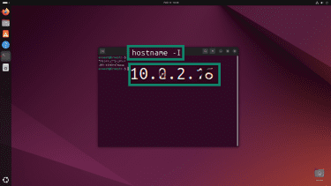 The hostname -I command in a terminal displaying the system's local IP address.