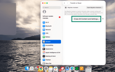 Erase All Content and Settings in Mac settings.