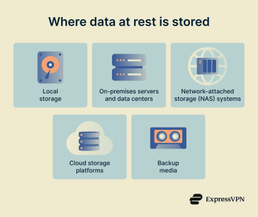 A list of places where data at rest can be stored